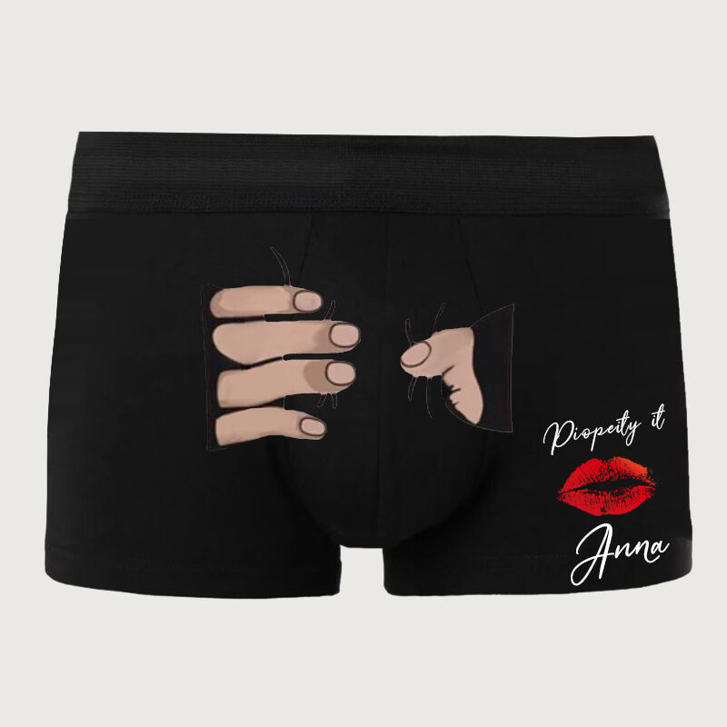 Personalized Name Men's Underwear Boxer Briefs with A Hand Pattern Creative Valentine's Day Gift