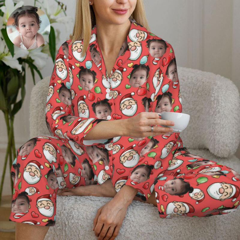 Personalized Pajamas Custom Photo Santa Claus Colorful Style Pattern Design Christmas Gift for Family
