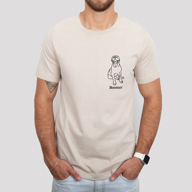 Personalized T-shirt Custom Embroidered Pet Contour Line Drawing Unique Gift for Pet Lover