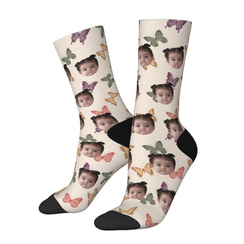 Customized Face Socks 3D Printed with Photos of Kids Gift for Mom
