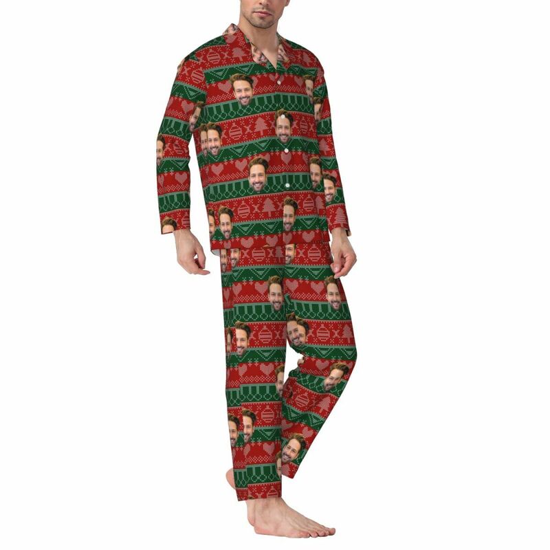 Personalized Pajamas Custom Photo Red and Green Christmas Style Element Design Great Gift for Family