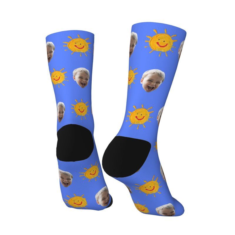 Personalized Face Socks with Hand-Painted Sun Pattern Add Baby Photo for New Parents Gift