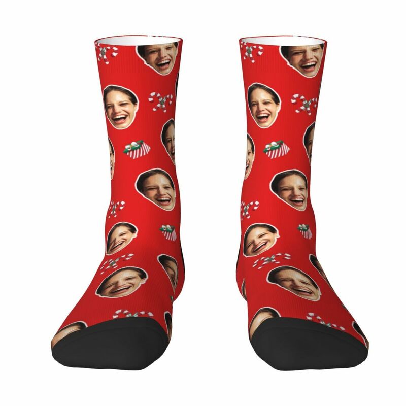 Personalized Christmas Face Socks Holiday Red Socks Gifts for Loved One