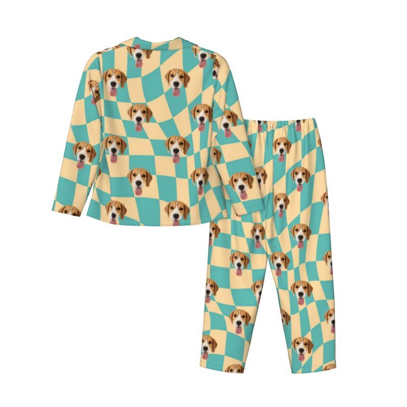 Personalized Pajamas Custom Pet Photo Flat Distorted Checkered Pattern Great Gift for Family