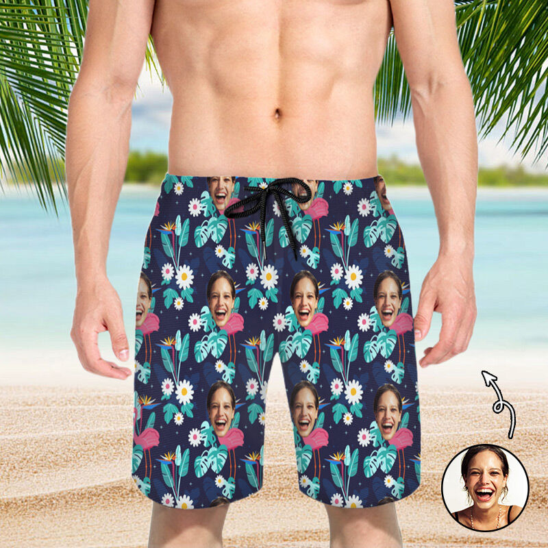 Personalized Picture Men's Beach Shorts with Daisy Pattern Wonderful Gift for Brother
