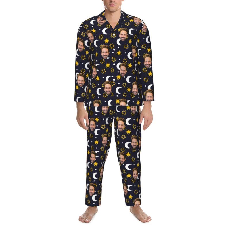 Personalized Pajamas Custom Photo Dark Shining Star Moon Pattern Design Great Gift for Him Family