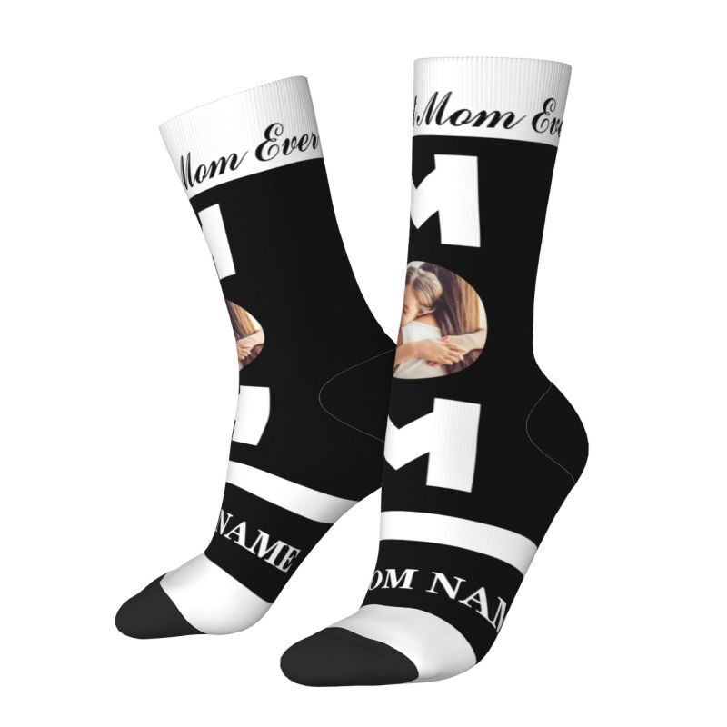 Customizable Face Socks Can Be Added with Photo and Name Black Minimalist Style