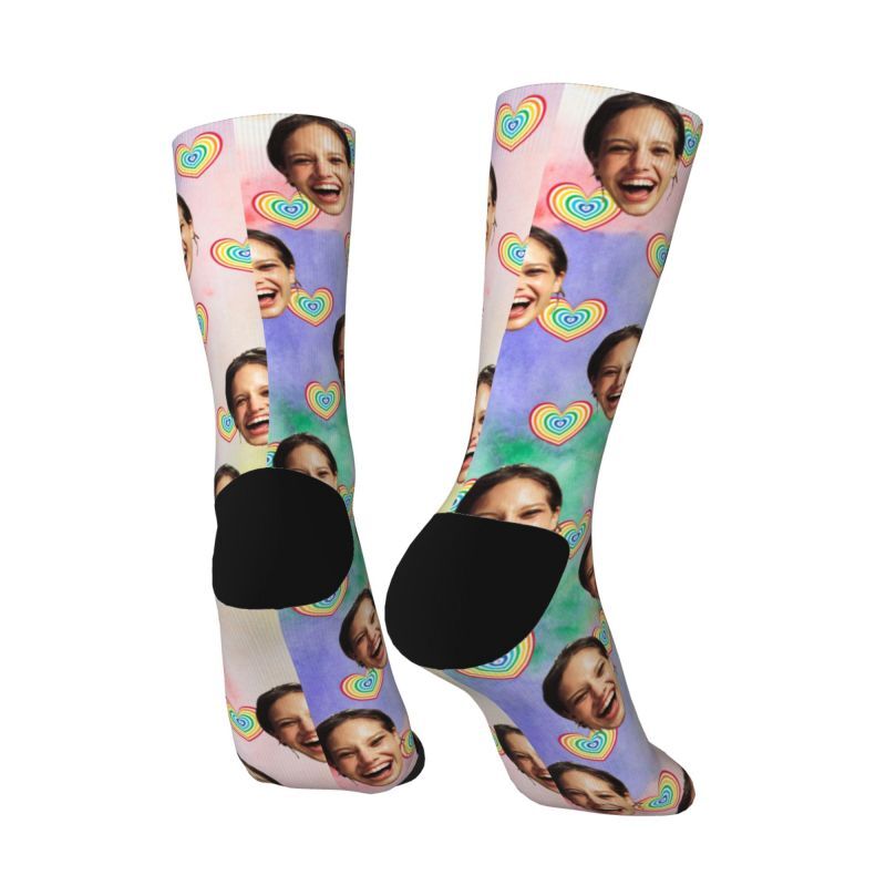 Personalized Face Socks Rainbow Gradient Color Socks for Anniversary Gift