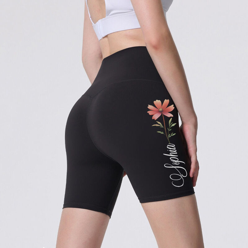 Personalized Biker Leggings Custom Colorful Birth Month Flower Design Exquisite Gift for Her Mom Wife