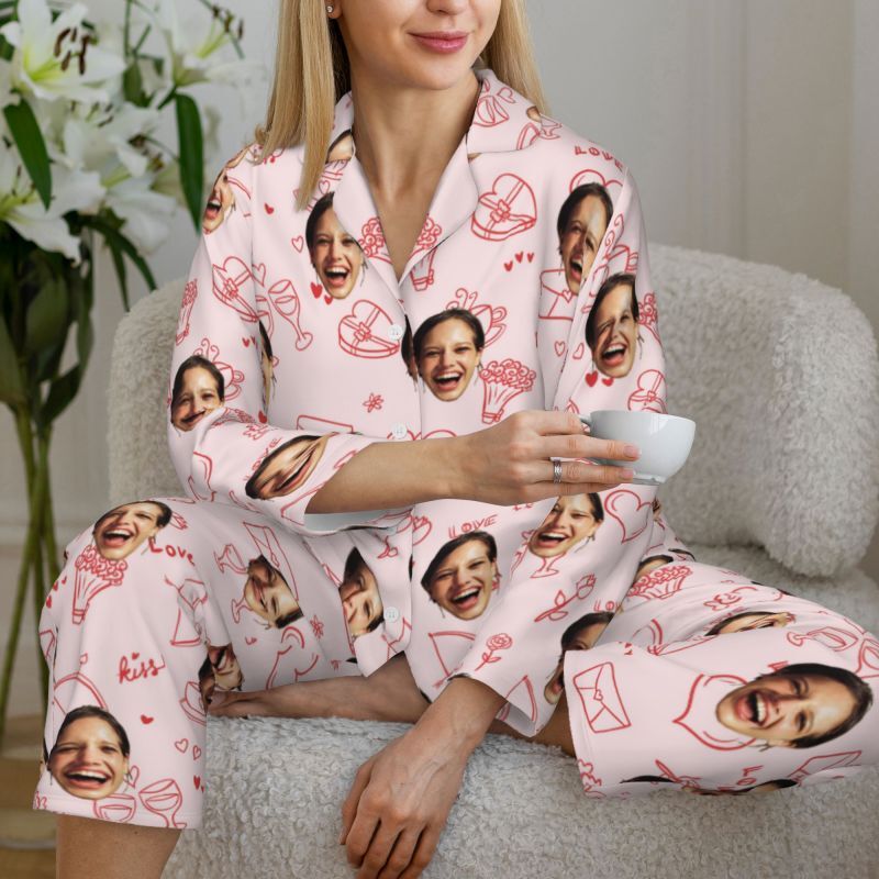 Personalized Pajamas Custom Photo Simple Cute Little Pattern Design Adorable Gift for Her