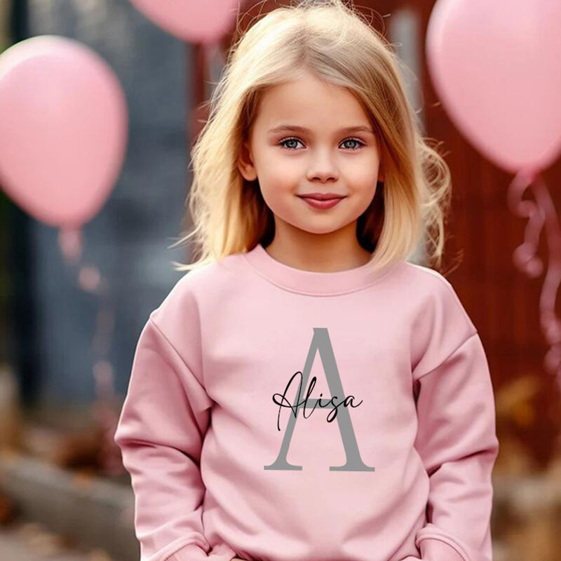 Personalized Children Sweatshirt Custom Name And Initials Simple Gift For Kids