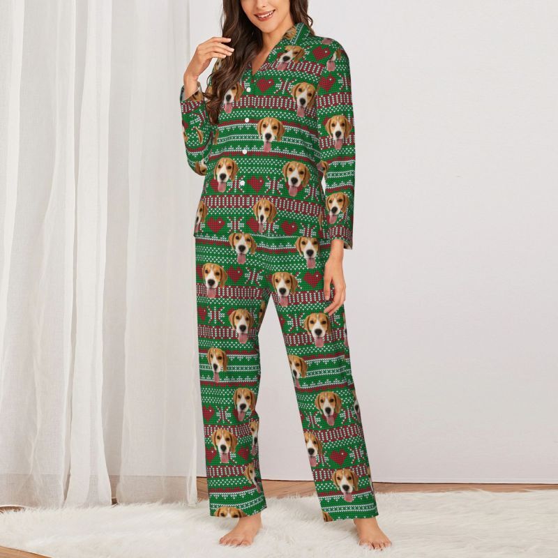 Personalized Pajamas Custom Pet Photo Christmas Love Pixel Style Design Perfect Gift for Family