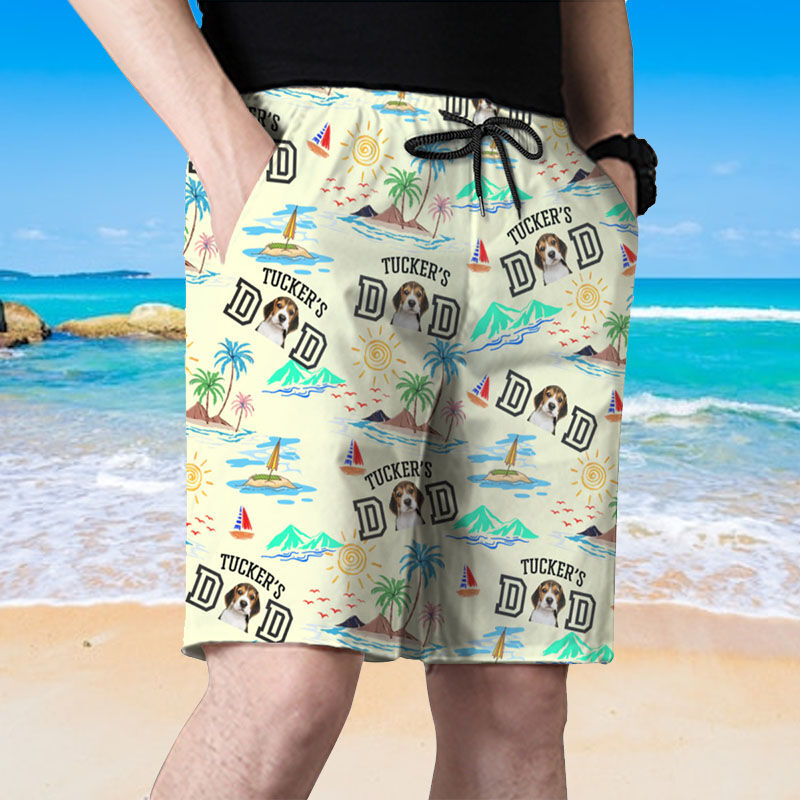 Personalized Picture Men's Beach Shorts with Sun Pattern Interesting Gift for Dad