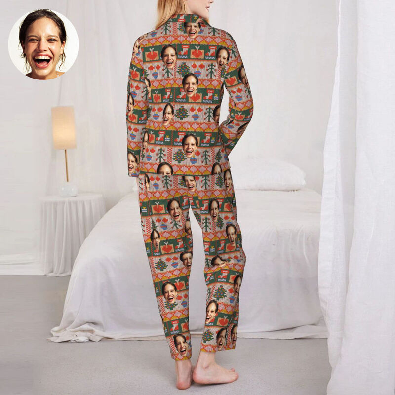 Personalized Pajamas Custom Photo Christmas Style Elements Festive Vibe Pattern Design Gift for Family