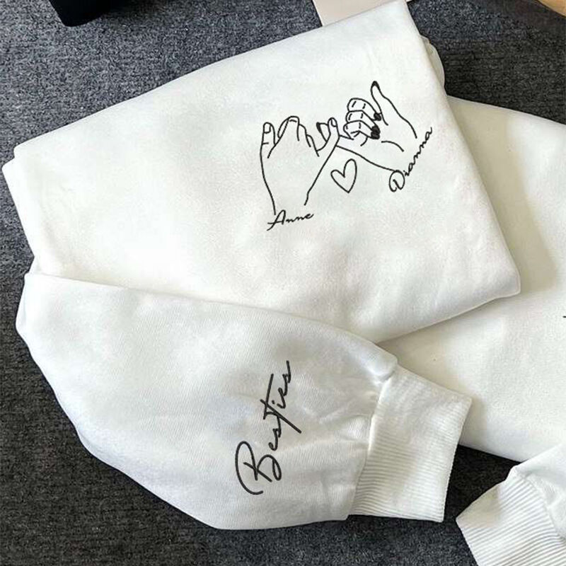 Personalized Sweatshirt Embroidered Pinky Promise Pattern with Custom Name Unique Gift for Besties