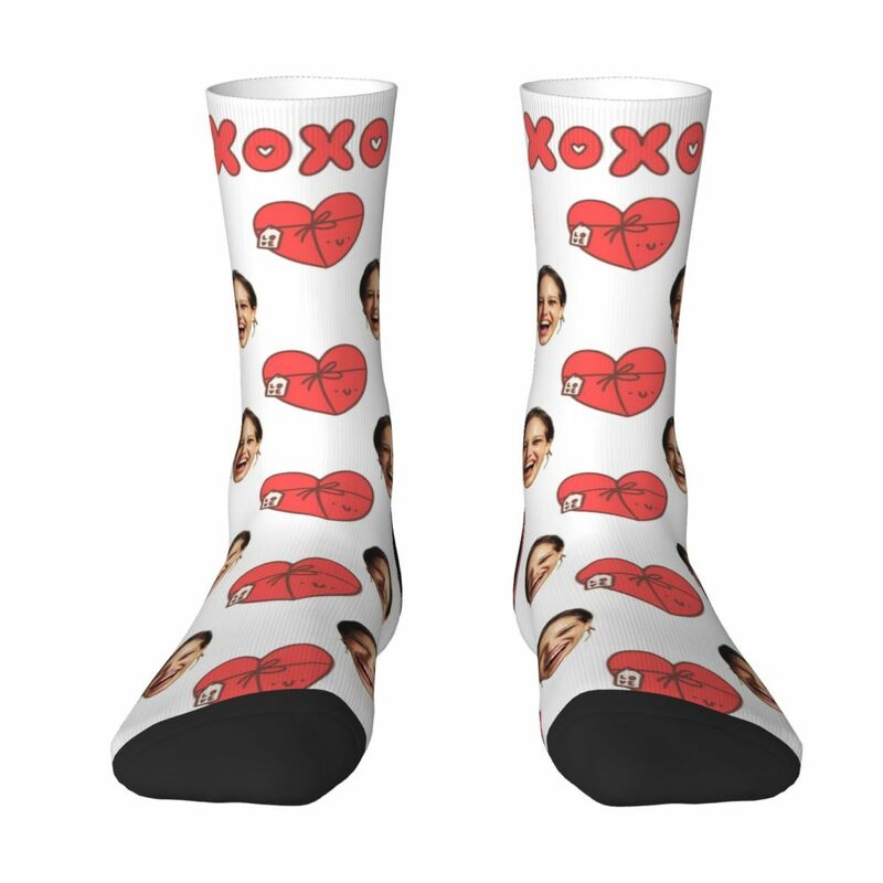 Personalized Face Socks with Heart Gift Box Pattern as a Gift for Wife