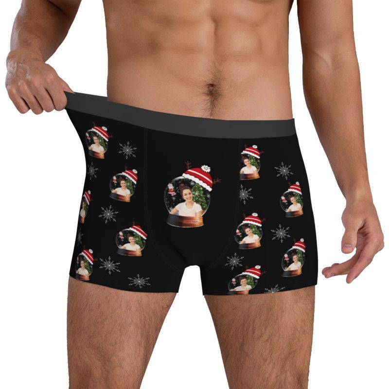 Personalized Photo Men's Underwear Boxer Briefs with Crystal Ball Pattern Exquisite Gift for Christmas