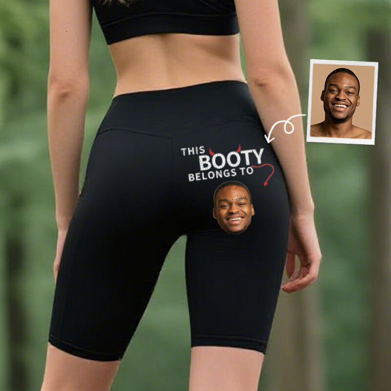 Personalized Biker Leggings This Booty Belongs To Custom Photo Funny Design Creative Gift for Her Lovers
