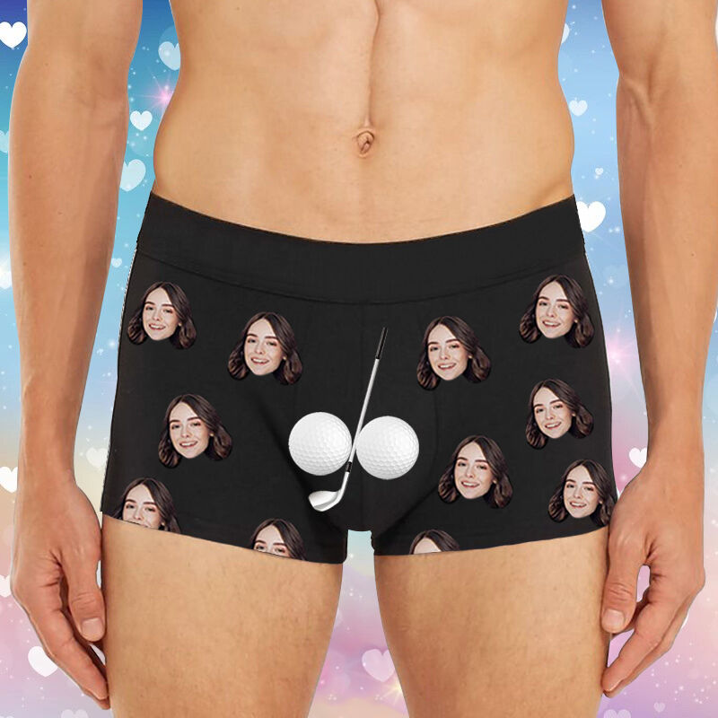 Personalized Picture Men's Underwear Boxer Briefs with Golf Pattern Simple Valentine's Day Gift
