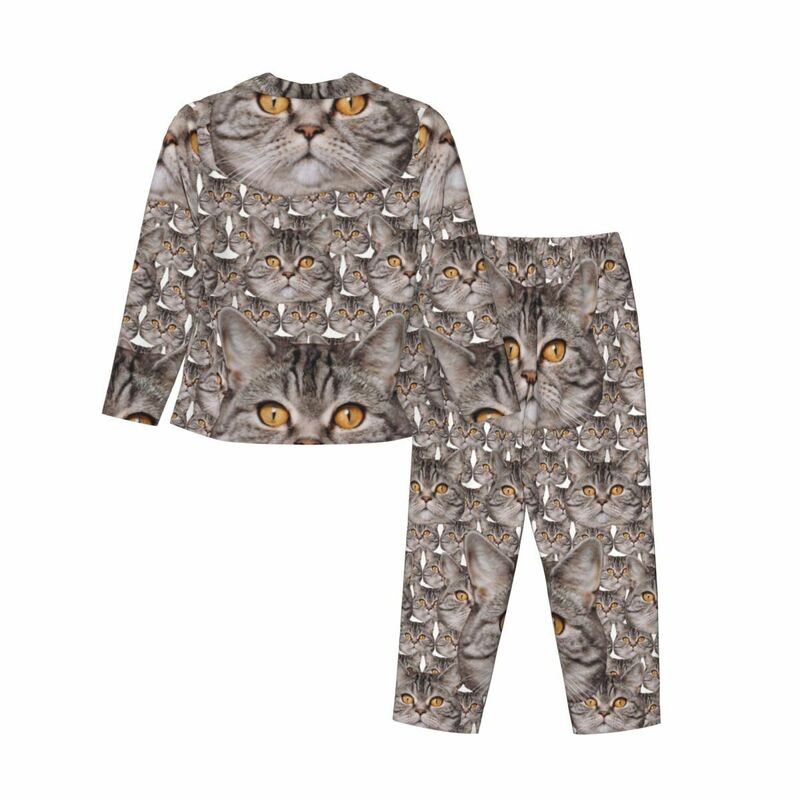 Personalized Pajamas Custom Cat Head Photo Full Set Pattern Design Creative Gift for Pet Lovers