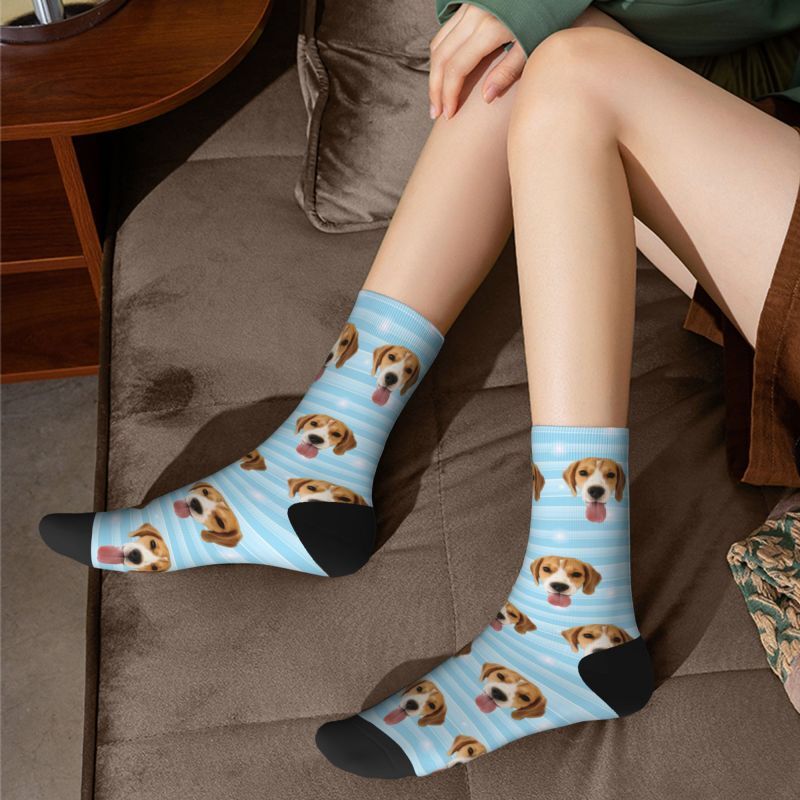 Personalized Striped Face Socks with Pet Photos Added Great Gift for Pet Lovers