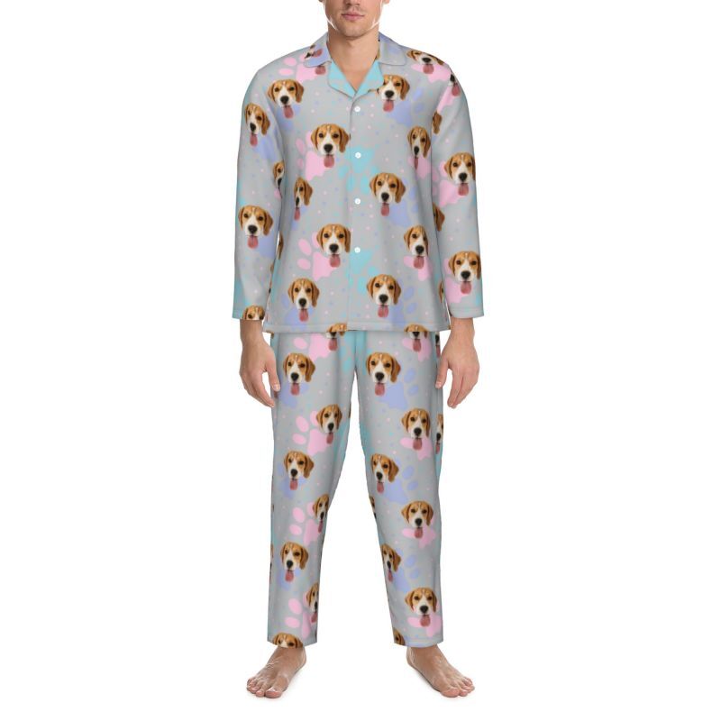Personalized Pajamas Custom Pet Photo Colorful Pawprints Dots Design Creative Gift for Pet Lovers