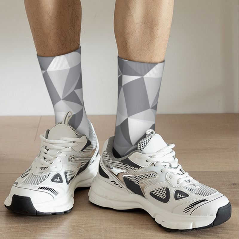 Customized Name Socks Grey Geometric Pattern Suitable Gift for Men