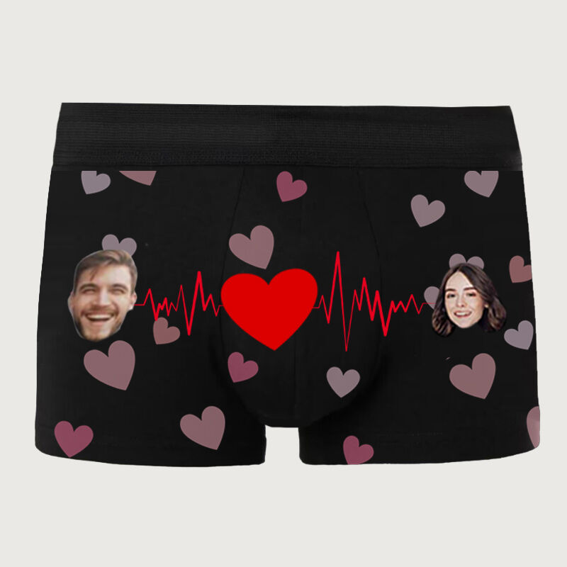 Personalized Photo Men's Underwear Boxer Briefs with Electrocardiographic Pattern Special Gift for Him