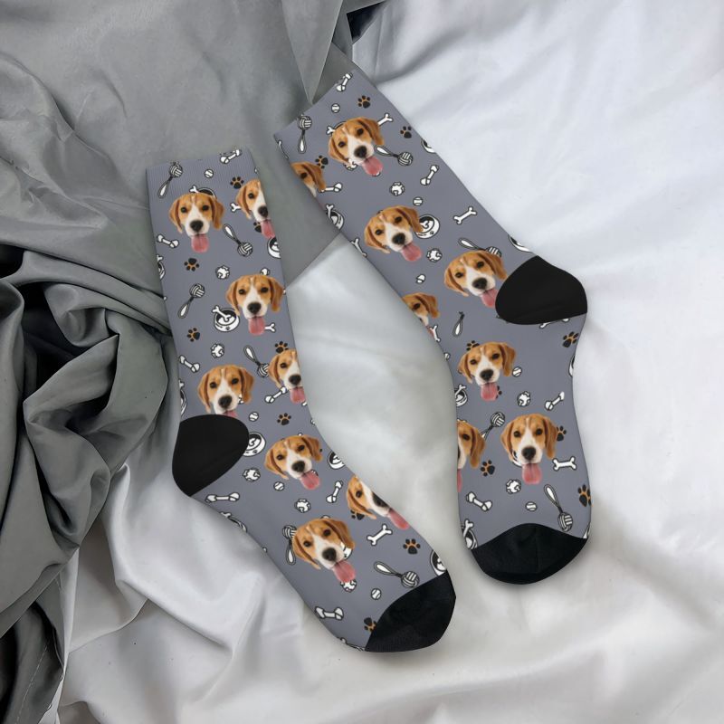Customized Face Socks Pet Paw and Toy Print Gifts for Pet Lovers