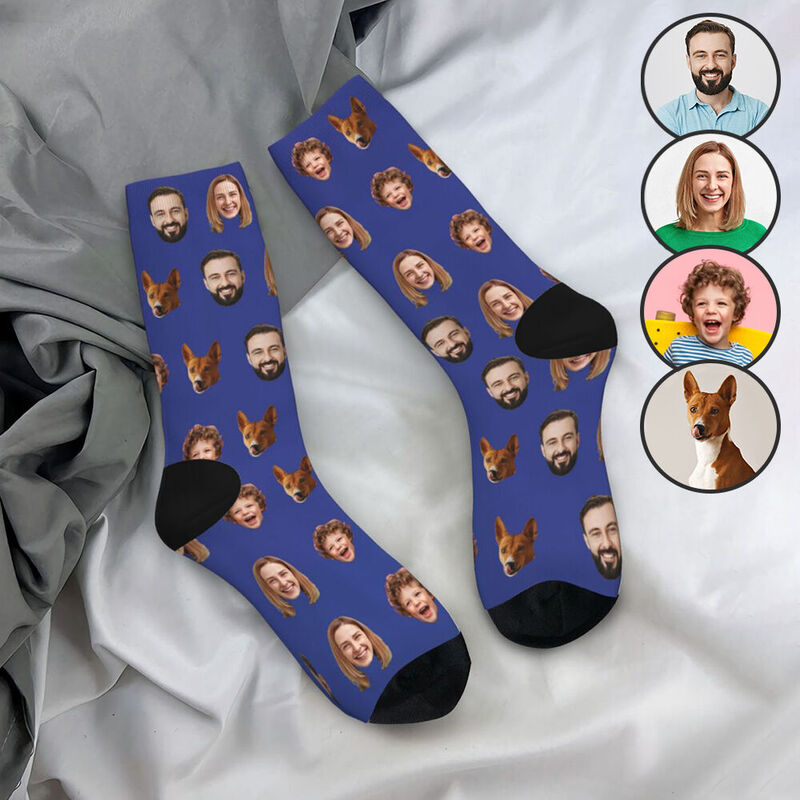 Personalized Face Socks Multiple Photos Funny Mid-calf Socks Family Gift