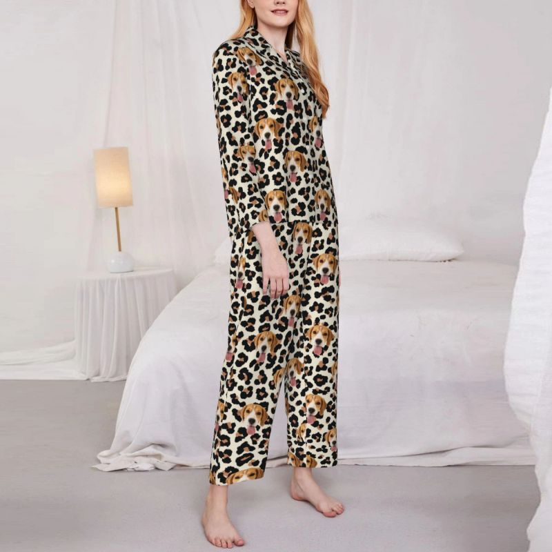 Personalized Pajamas Custom Pet Photo Leopard Print Stylish Design Perfect Gift for Her Family