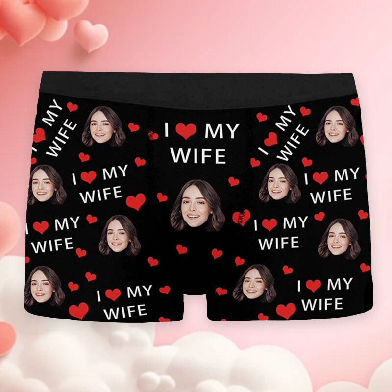Personalized Picture Men's Underwear Boxer Briefs Creative Present for Husband "I Love My Wife"