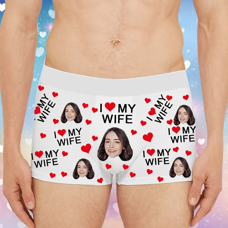 Personalized Picture Men's Underwear Boxer Briefs Creative Present for Husband "I Love My Wife"