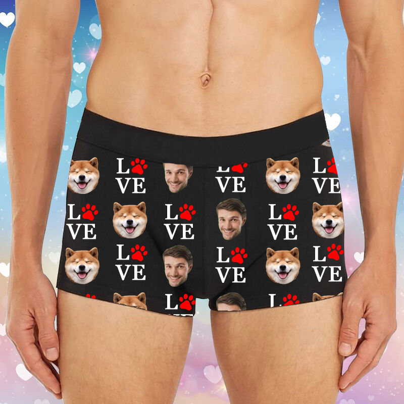 Personalized Photo Men's Underwear Boxer Briefs With Red Animal Footprints Pattern for Pet Lover