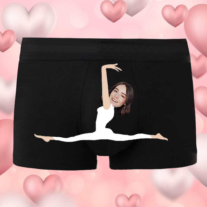 Personalized Photo Men's Underwear Boxer Briefs with Yoga Girl Pattern Funny Present for Boyfriend