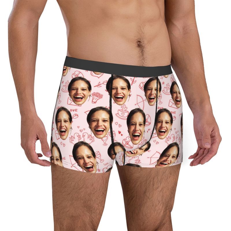 Personalized Photo Men's Underwear Boxer Briefs with Envelope Pattern Perfect Gift for Husband