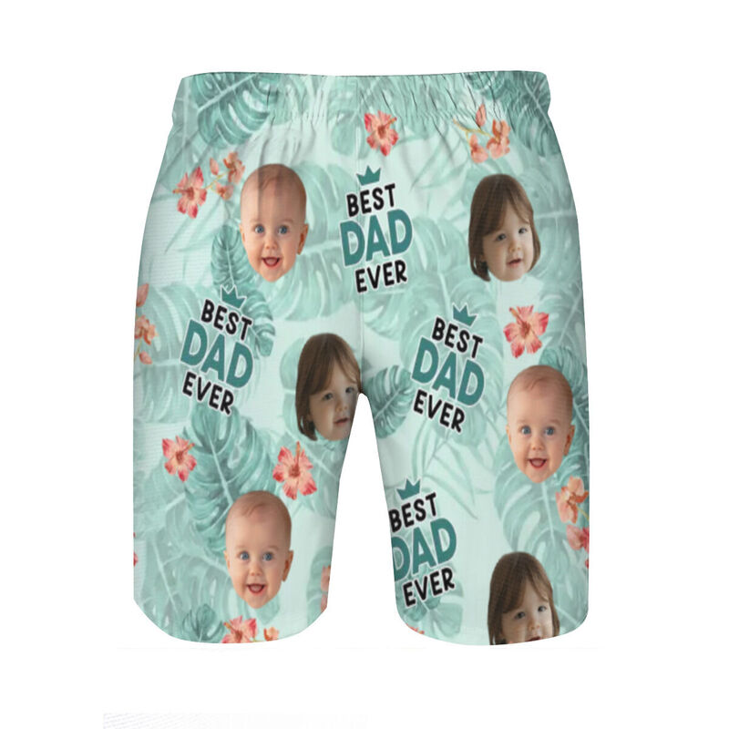 Personalized Picture Men's Beach Shorts with Red Flower Pattern Beautiful Gift for Father