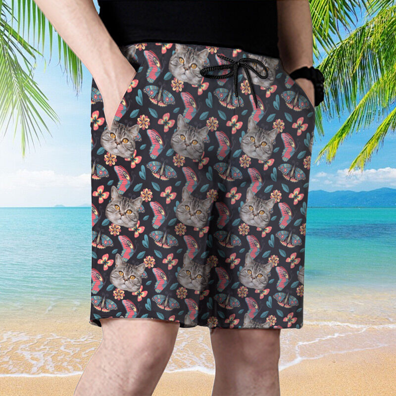 Personalized Picture Men's Beach Shorts with Butterflies Pattern Beautiful Gift for Friend