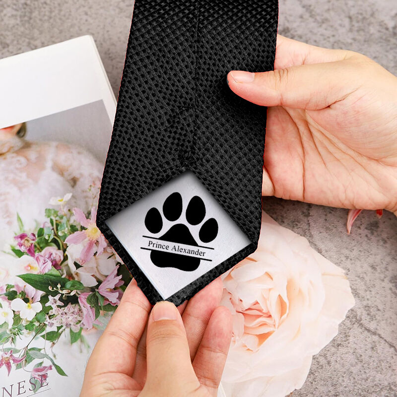 Custom Name Tie with Pawprint Pattern Cute Gift for Pet Lover