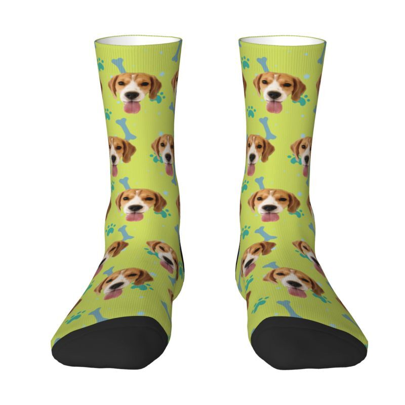 Customized Face Socks Pet Paw and Bones Print Gifts for Pet Lovers