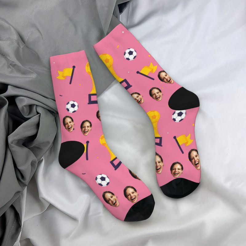 Custom Face Socks with Football Pattern Can Add Photos for Friends