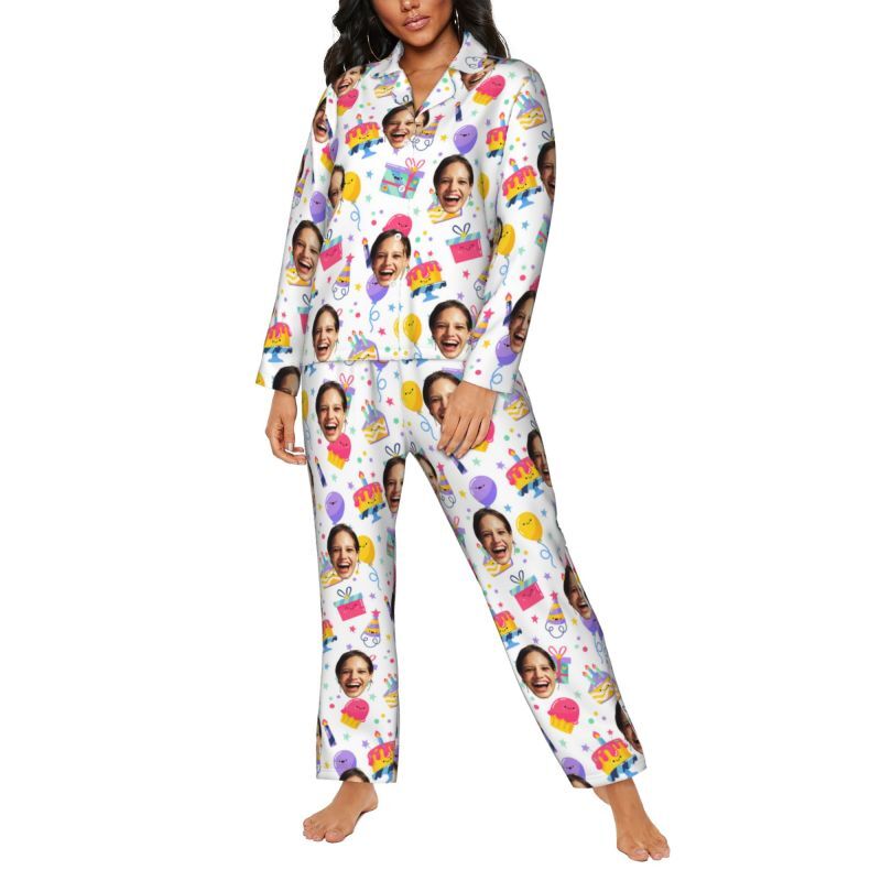 Personalized Pajamas Custom Photo Cake Celebration Party Cute Pattern Design Birthday Gift for Family