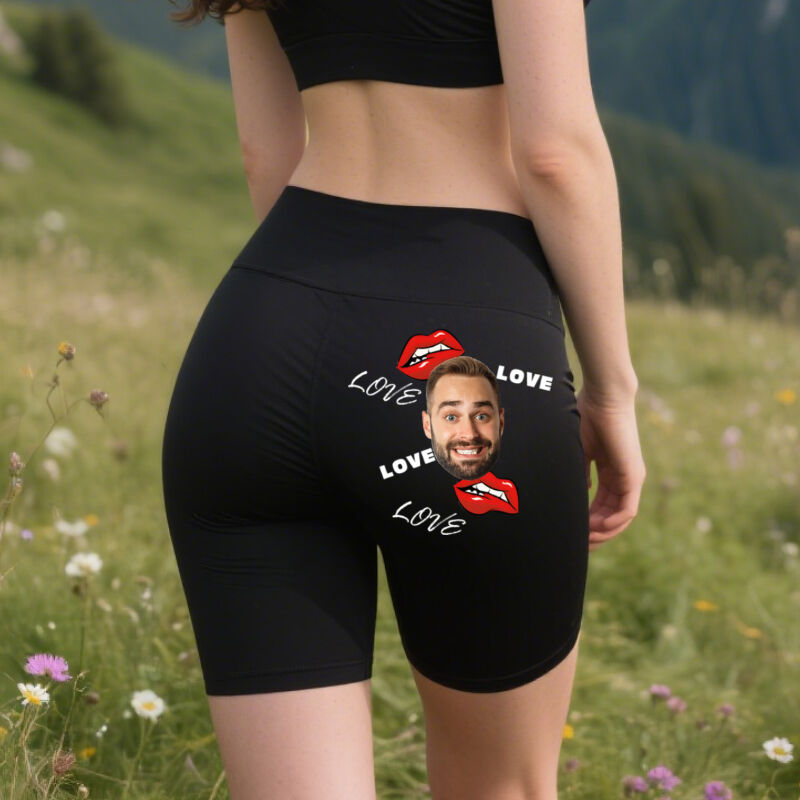 Personalized Biker Leggings Sexy Lip Love Custom Photo Design Perfect Valentine's Day Gift for Her