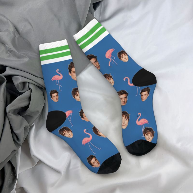 Customized Face Socks with Flamingo Print Couple Photos