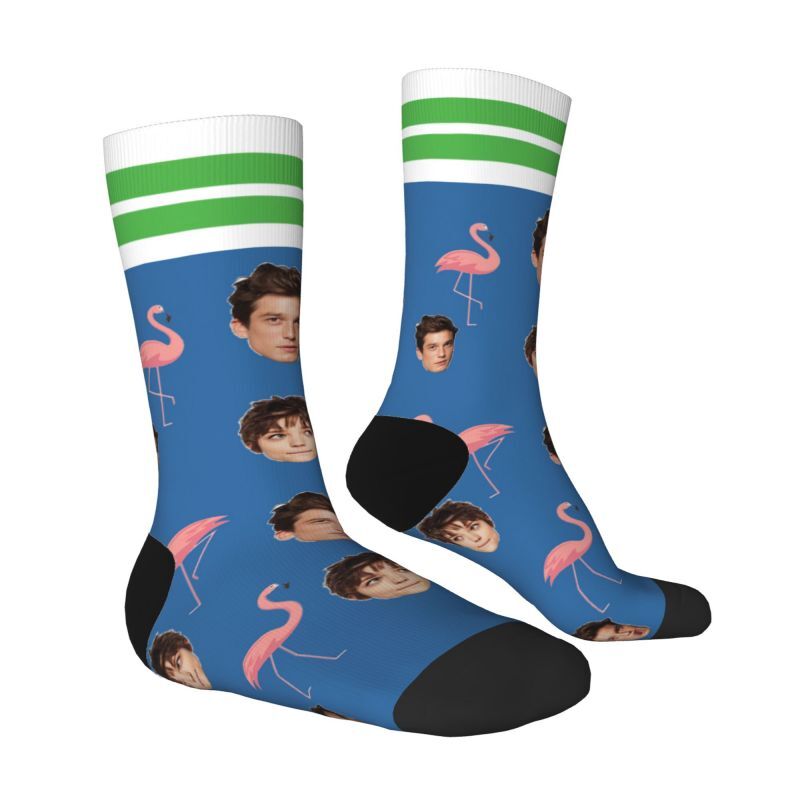 Customized Face Socks with Flamingo Print Couple Photos