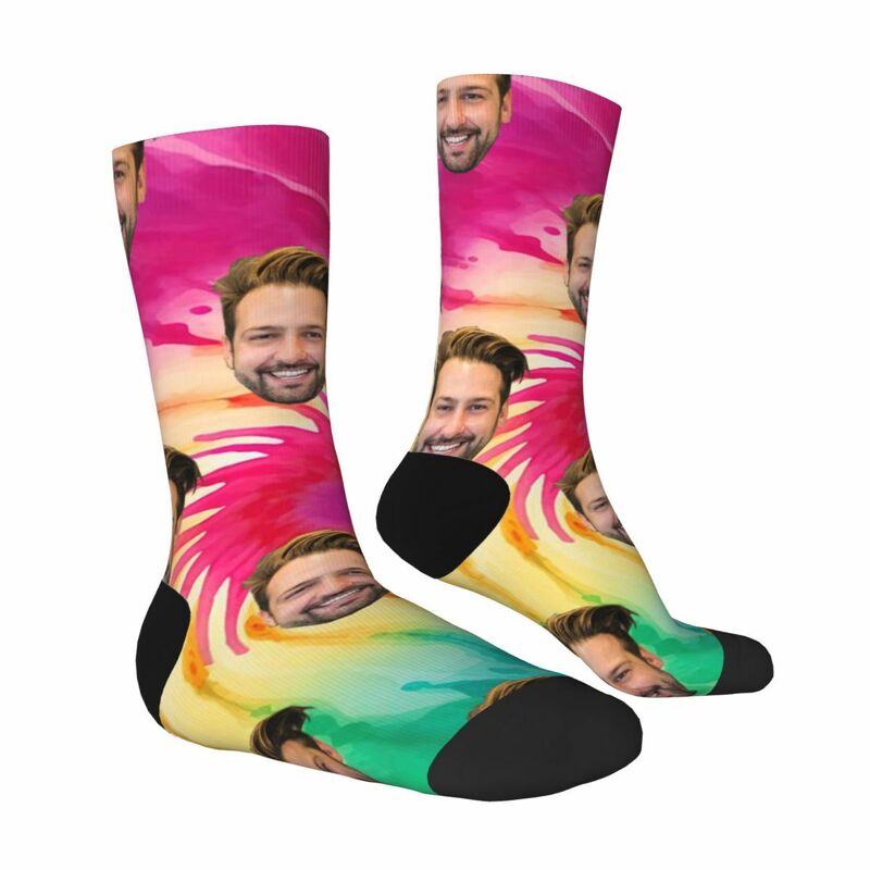 Custom Face Socks Tie Dye Swirl Style Mid-calf Socks