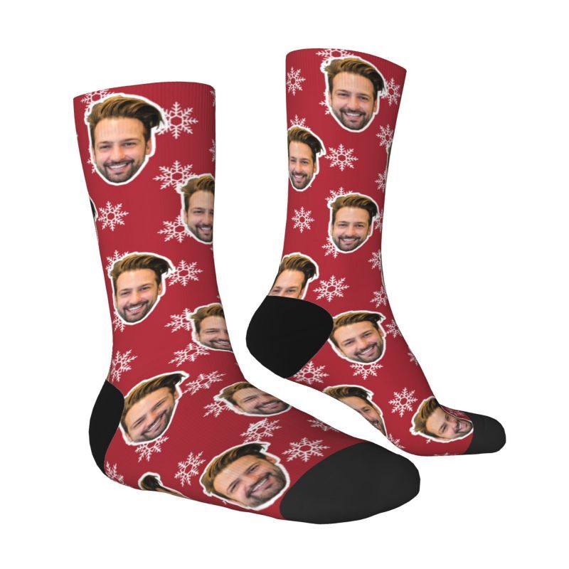 Personalized Face Socks with Snowflake Pattern Christmas Gifts for Couples