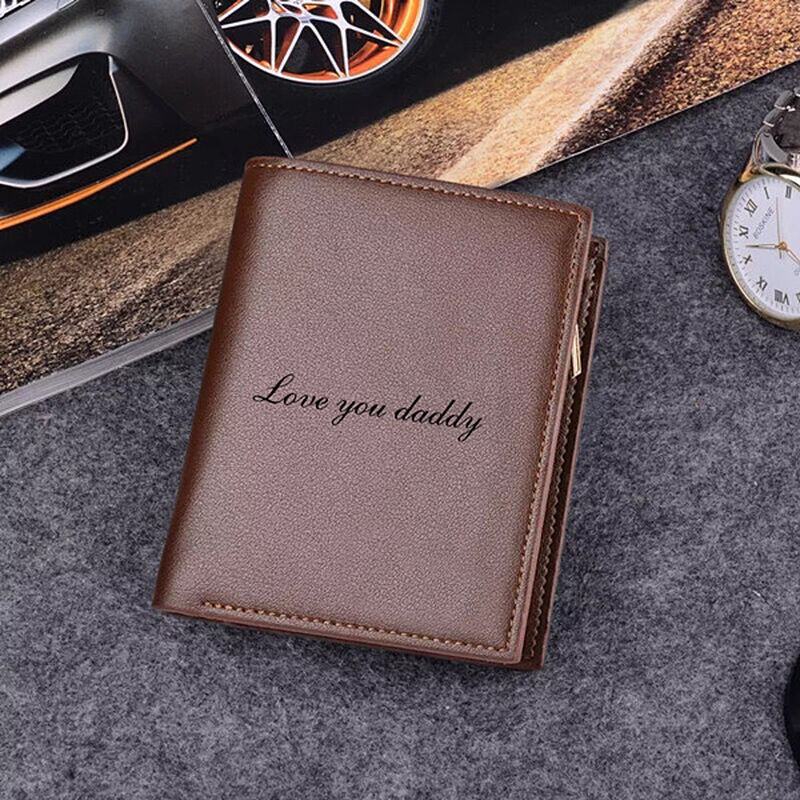Engraved Picture Wallet Men's Trifold Vertical Wallet