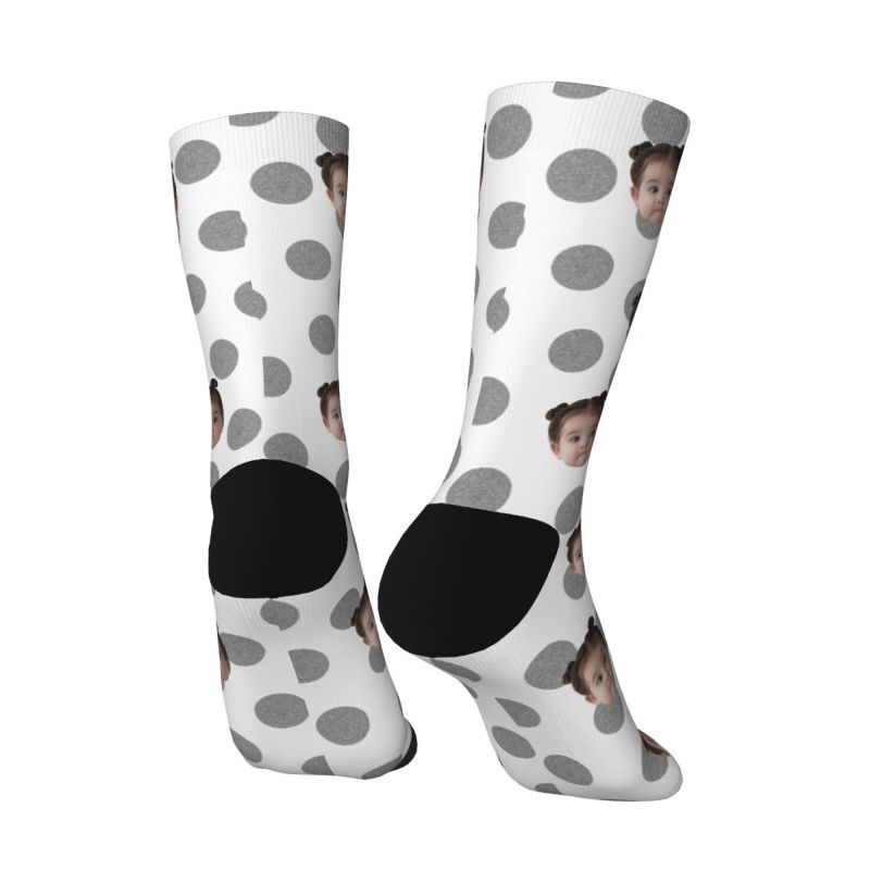 Customized Photo Socks Breathable Material with Grey Polka Dots for Friends