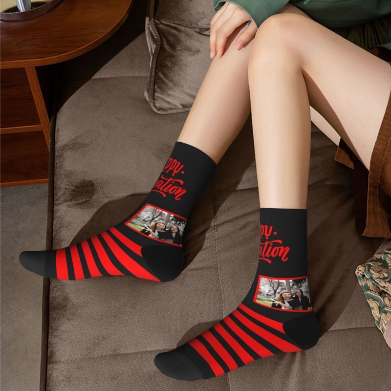 Custom Striped Face Socks 6 Colors Add Photo As Graduation Gift